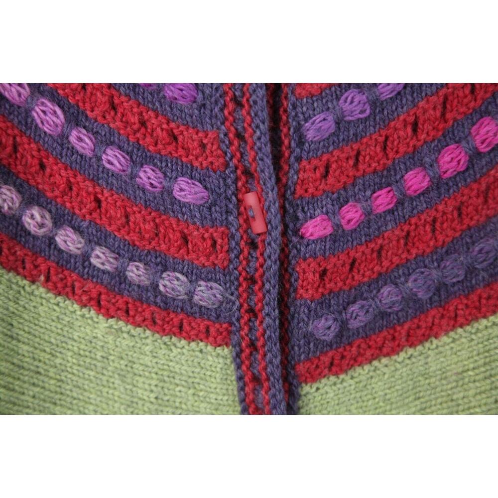 Handmade Knit Wool Cardigan Sweater Art to Wear Green Purple XS S Cottagecore - Picture 7 of 11